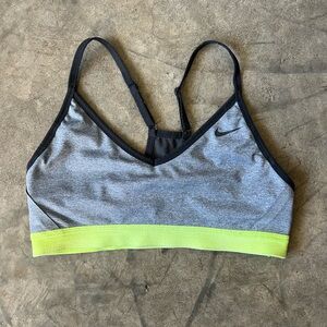 Nike Gray and Chartreuse Sports Bra with Racerback Design